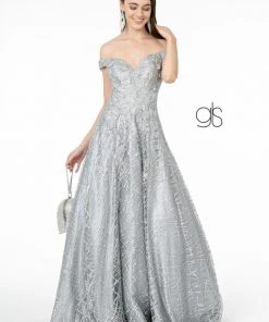 Sequin Embroidered Long Off Shoulder Dress By Elizabeth K GL2944