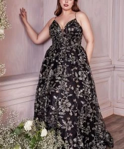 Sequin Floral Print Ball Gown By Cinderella Divine CB073