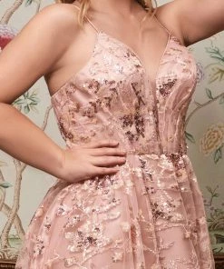 Sequin Floral Print Ball Gown By Cinderella Divine CB073