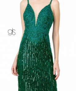 Prom Sequin Fringed V-Neck Mermaid Dress By Elizabeth K GL1824