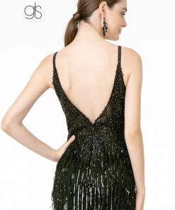 Prom Sequin Fringed V-Neck Mermaid Dress By Elizabeth K GL1824