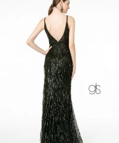 Prom Sequin Fringed V-Neck Mermaid Dress By Elizabeth K GL1824