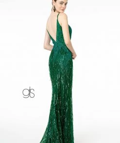 Prom Sequin Fringed V-Neck Mermaid Dress By Elizabeth K GL1824
