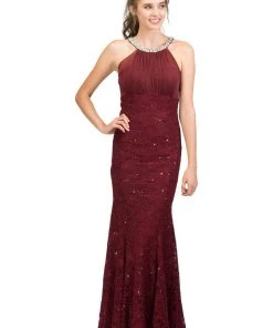 Starbox Prom Sequin Lace Halter Mermaid Gown By Star Box 6331