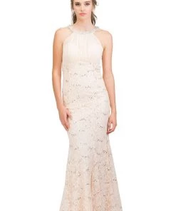 Starbox Prom Sequin Lace Halter Mermaid Gown By Star Box 6331