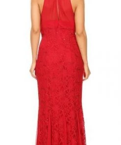 Sequin Lace Long Halter Mermaid Dress By Celavie 8300