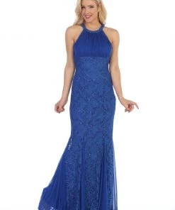 Sequin Lace Long Halter Mermaid Dress By Celavie 8300