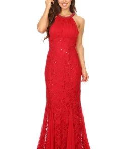 Sequin Lace Long Halter Mermaid Dress By Celavie 8300