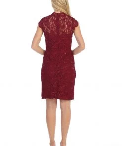 Sequin Lace Short Cap Sleeve Dress By Celavie 6326