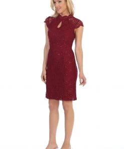 Sequin Lace Short Cap Sleeve Dress By Celavie 6326