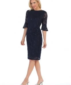Prom Sequin Lace Short Dress With Mid-Length Sleeves By Celavie 6331
