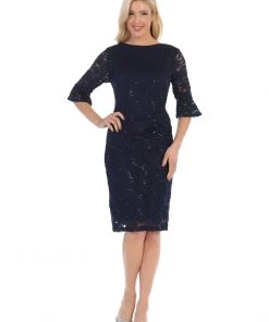 Prom Sequin Lace Short Dress With Mid-Length Sleeves By Celavie 6331