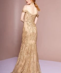 Sequin Long Cold Shoulder Mermaid Dress By Elizabeth K GL2552