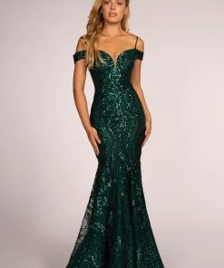 Sequin Long Cold Shoulder Mermaid Dress By Elizabeth K GL2552
