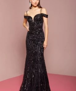 Sequin Long Cold Shoulder Mermaid Dress By Elizabeth K GL2552