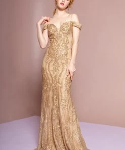 Sequin Long Cold Shoulder Mermaid Dress By Elizabeth K GL2552