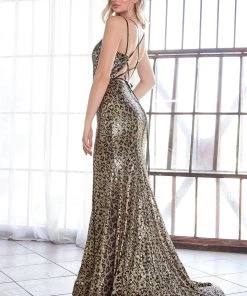 Sequin Long Leopard Print Dress By Cinderella Divine CD0159