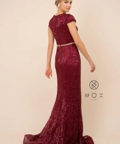 Prom Sequin Mermaid Gown With Short Sleeves By Nox Anabel F338 10 Prom Sequin Mermaid Gown With Short Sleeves By Nox Anabel F338