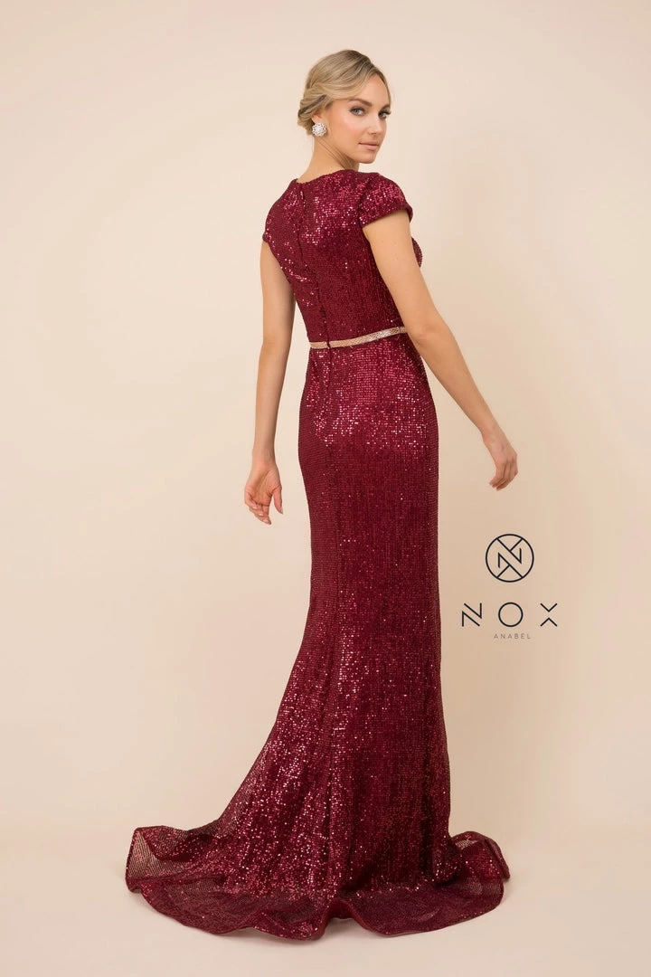 Prom Sequin Mermaid Gown With Short Sleeves By Nox Anabel F338 6 Prom Sequin Mermaid Gown With Short Sleeves By Nox Anabel F338