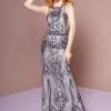 Sequin Pattern Long High Neck Dress By Elizabeth K GL2627