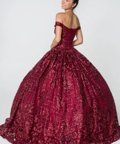 Sequin Pattern Off The Shoulder Ball Gown By Elizabeth K GL2803
