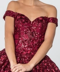 Sequin Pattern Off The Shoulder Ball Gown By Elizabeth K GL2803