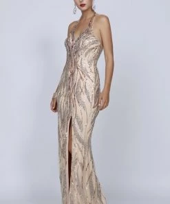 Prom Sequin Print Halter Mermaid Dress By Juliet 683