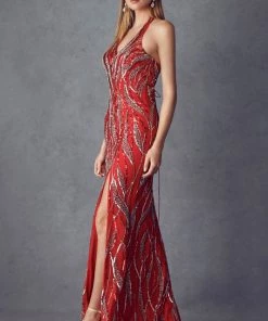 Prom Sequin Print Halter Mermaid Dress By Juliet 683