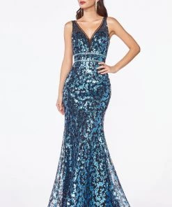 Sequin Print Mermaid Dress By Cinderella Divine CM9171 Prom