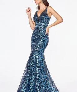 Sequin Print Mermaid Dress By Cinderella Divine CM9171 Prom