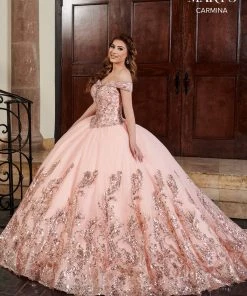 Sequin Print Off Shoulder Quinceanera Dress By Mary's Bridal MQ1075 QuinceaƱera