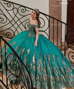 Sequin Print Off Shoulder Quinceanera Dress By Mary's Bridal MQ1075 Quinceañera