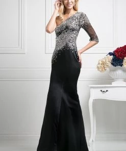 Sequined Asymmetric Trumpet Dress By Cinderella Divine 8789 Prom