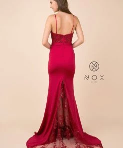 Sequined Lace Trumpet Dress With Sheer Train By Nox Anabel E276 Prom 18 Sequined Lace Trumpet Dress With Sheer Train By Nox Anabel E276 Prom