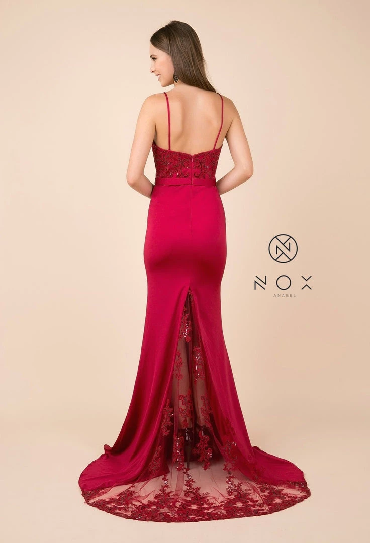 Sequined Lace Trumpet Dress With Sheer Train By Nox Anabel E276 Prom 5 Sequined Lace Trumpet Dress With Sheer Train By Nox Anabel E276 Prom