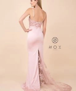 Sequined Lace Trumpet Dress With Sheer Train By Nox Anabel E276 Prom 24 Sequined Lace Trumpet Dress With Sheer Train By Nox Anabel E276 Prom