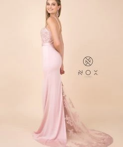 Sequined Lace Trumpet Dress With Sheer Train By Nox Anabel E276 Prom 26 Sequined Lace Trumpet Dress With Sheer Train By Nox Anabel E276 Prom