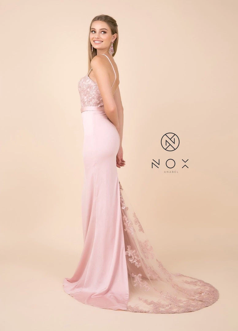 Sequined Lace Trumpet Dress With Sheer Train By Nox Anabel E276 Prom 13 Sequined Lace Trumpet Dress With Sheer Train By Nox Anabel E276 Prom