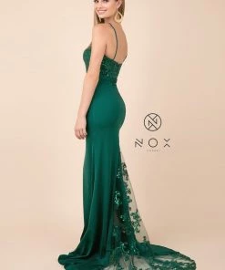 Sequined Lace Trumpet Dress With Sheer Train By Nox Anabel E276 Prom 22 Sequined Lace Trumpet Dress With Sheer Train By Nox Anabel E276 Prom