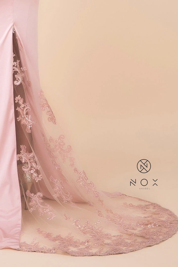 Sequined Lace Trumpet Dress With Sheer Train By Nox Anabel E276 Prom 12 Sequined Lace Trumpet Dress With Sheer Train By Nox Anabel E276 Prom