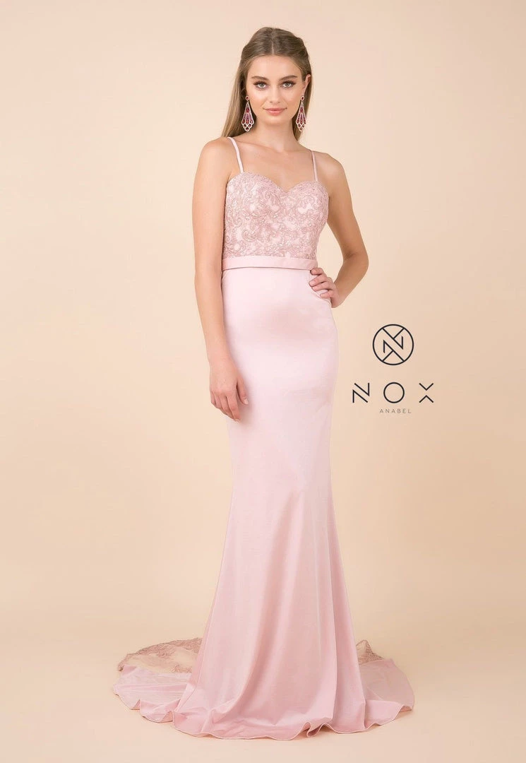 Sequined Lace Trumpet Dress With Sheer Train By Nox Anabel E276 Prom 10 Sequined Lace Trumpet Dress With Sheer Train By Nox Anabel E276 Prom