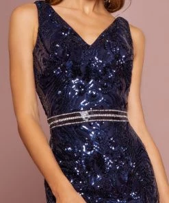 Prom Sequined Long V-Neck Trumpet Dress By Elizabeth K GL2675