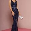 Prom Sequined Long V-Neck Trumpet Dress By Elizabeth K GL2675
