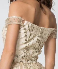 Prom Sequined Short Off Shoulder Glitter Dress By Elizabeth K GS2833