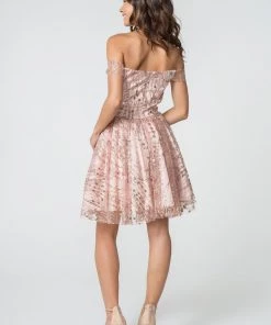Prom Sequined Short Off Shoulder Glitter Dress By Elizabeth K GS2833