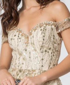 Prom Sequined Short Off Shoulder Glitter Dress By Elizabeth K GS2833