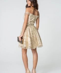 Prom Sequined Short Off Shoulder Glitter Dress By Elizabeth K GS2833