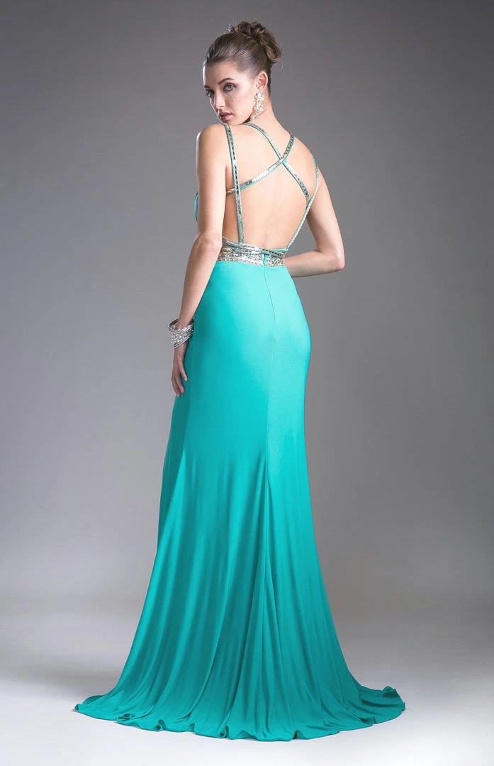 Fitted V-Neck Dress With Slit By Cinderella Divine CA302 Prom 4 Fitted V-Neck Dress With Slit By Cinderella Divine CA302 Prom