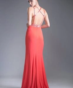 Fitted V-Neck Dress With Slit By Cinderella Divine CA302 Prom 12 Fitted V-Neck Dress With Slit By Cinderella Divine CA302 Prom