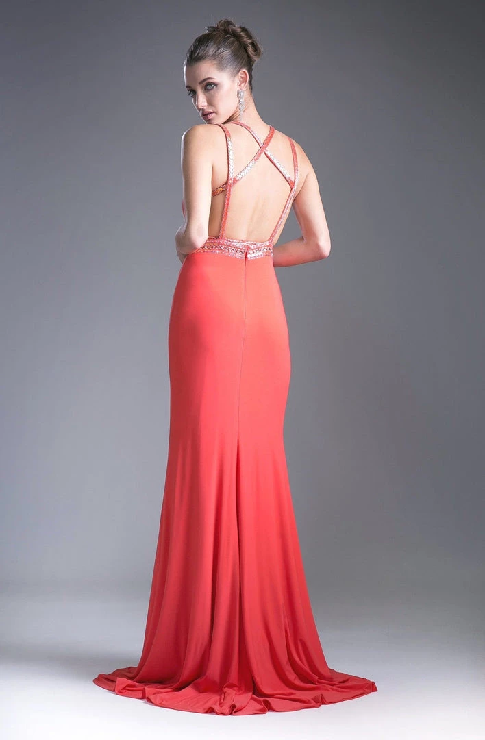 Fitted V-Neck Dress With Slit By Cinderella Divine CA302 Prom 7 Fitted V-Neck Dress With Slit By Cinderella Divine CA302 Prom